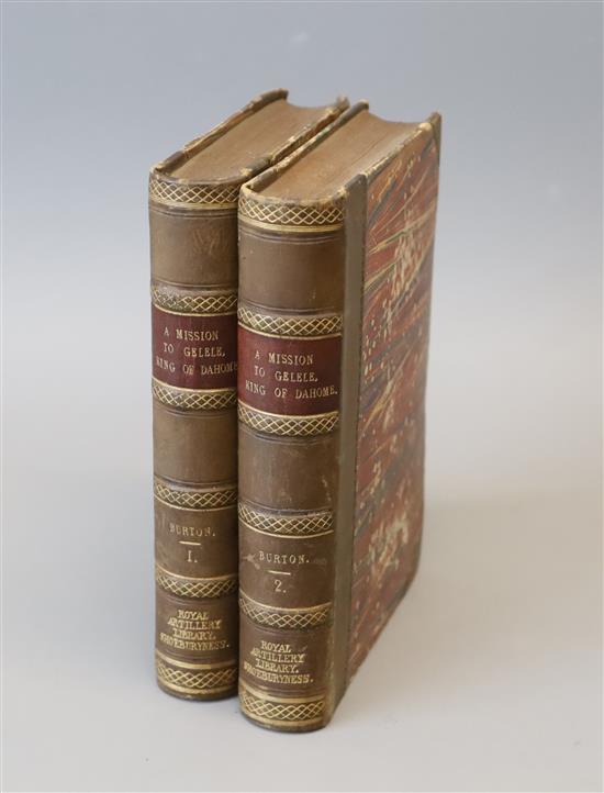 Burton, Sir Richard Francis - Mission to Gelele King of Dahome, 2 vols, 8vo, half calf, spine bases titled Royal Artillery Library Sho